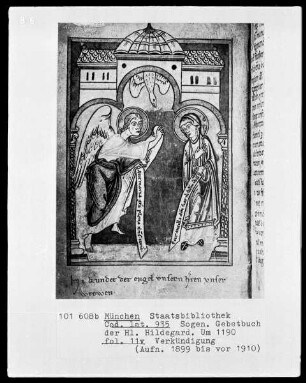 Sogenanntes Gebetbuch der heiligen Hildegard — Verkündigung, Folio 11verso