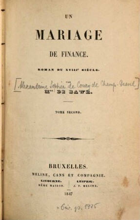 Un mariage de finance : Roman du XVIIIe siècle par [Alexandrine Sophie] de Bawr, 2