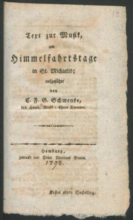Text zur Musik, am Himmelfahrtstage in St. Michaelis