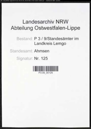 Sterberegister Standesamt Ahmsen