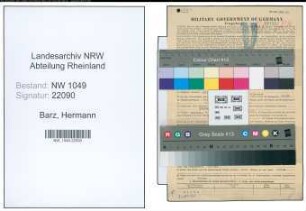 Entnazifizierung Hermann Barz , geb. 11.11.1901 (Vertriebsleiter)