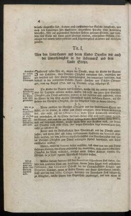 Tit. I. Von den Unterthanen und deren Kinder Diensten wie auch der Unterthänigkeit in der Uckermarck und dem Lande Stolpe.