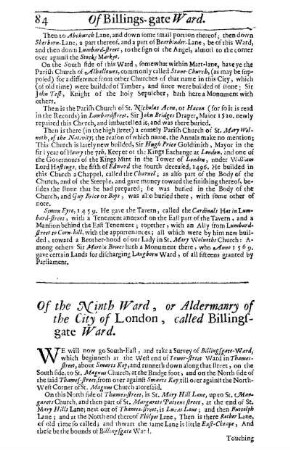 Of the Ninth Ward, or Aldermanry of the City of London, called Billingsgate Ward