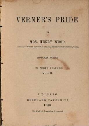 Verner's pride : in three volumes, 2