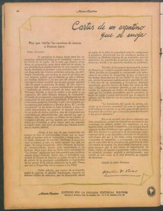 Cartas de un argentino que se enoja : Hay que vigilar los caminos de acceso a Buenos Aires