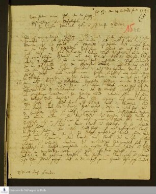 Brief von Johann Martin Boltzius an Gotthilf August Francke über Beispiele der Hilfe Gottes für die Gemeinde Ebenezer.
