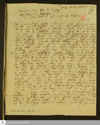 Brief von Johann Martin Boltzius an Gotthilf August Francke über Beispiele der Hilfe Gottes für die Gemeinde Ebenezer.