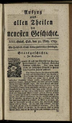 XXII. Stück, Cob. den 30. May, 1759.