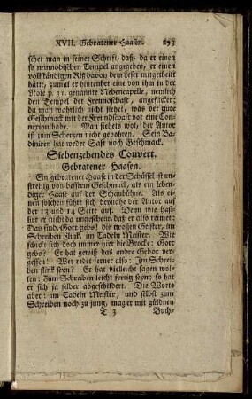 Siebenzehendes Couvert. gebratener Haasen.