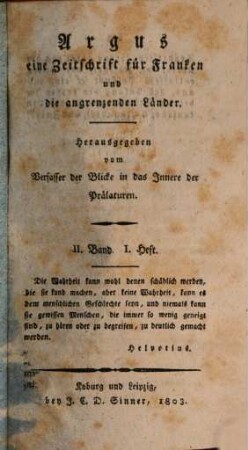 Argus : eine Zeitschrift für Franken und die angrenzenden Länder. 2, 2. 1803