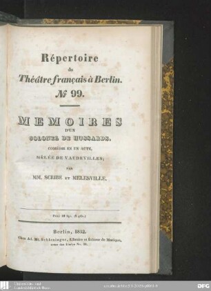 Mémoires d'un colonel de hussards : comédie en un acte, mêlée de vaudevilles