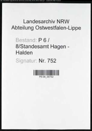 Sterberegister Standesamt Hagen-Halden