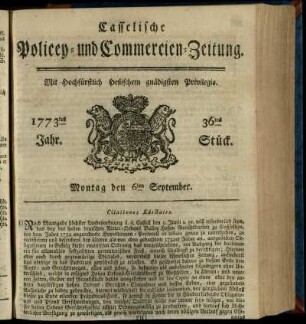 36tes Stueck, Montag den 6ten September 1773