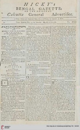 18: Hicky's Bengal gazette, or The original Calcutta general advertiser