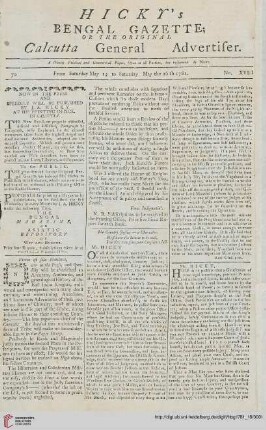 18: Hicky's Bengal gazette, or The original Calcutta general advertiser