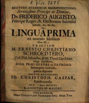 De Lingua Prima ex oraculo Mosaico, Gen. XI,I