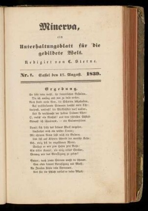 Minerva, Nr. 7, 17. August 1839