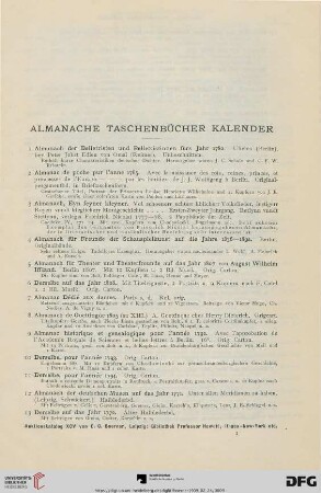 Almanache Taschenbücher Kalender (Nr. 1-146)