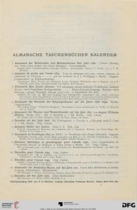 Almanache Taschenbücher Kalender (Nr. 1-146)