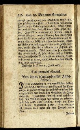 Das zwanzigste Capitel. Von denen Kennzeichen der Jungferschaft.