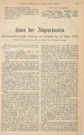 Haus der Abgeordneten. Siebenundvierzigste Sitzung am Dienstag den 12. März 1872