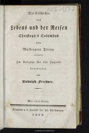 Die Geschichte des Lebens und der Reisen Christoph's Columbus