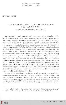 52: Zaślubiny Starego i Nowego Testamentu w sztuce XV wieku : zarys problematyki badawczej =