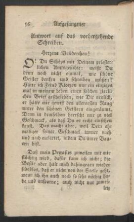 Antwort auf das vorhergehende Schreiben