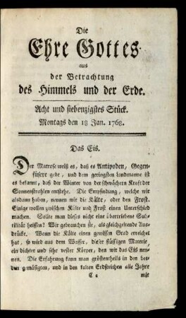 Acht und siebenzigstes Stück. Montags den 18 Jan. 1768