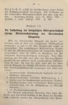 Abschnitt VII. Die Aufhebung der fortgesetzten Gütergemeinschaft infolge Wiederverheiratung ...