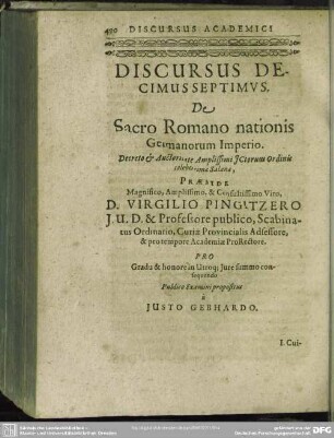 Discursus Decimus Septimus. De Sacro Romano nationis Germanorum Imperio
