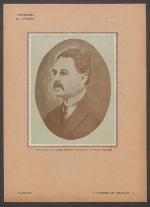 Suplemento de "Anales" : [Fotografía de] Exmo. Señor Dr. Hipólito Irigoyen, Presidente de la Nacion Argentina
