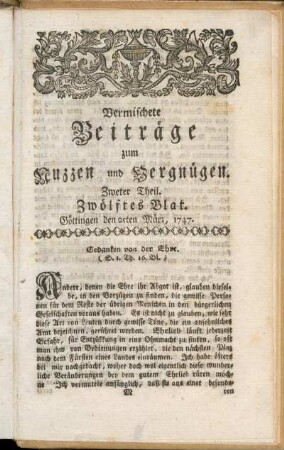 Zwölftes Blat, ... den 25ten März 1747