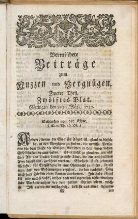 Zwölftes Blat, ... den 25ten März 1747