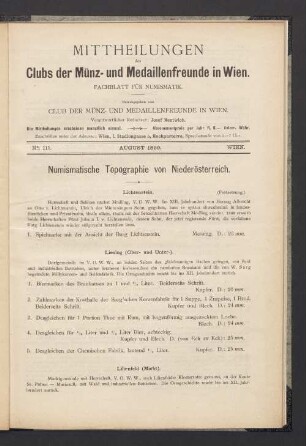 N° 111. August 1899. Wien