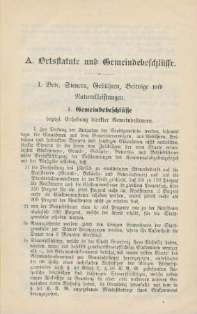 A. Ortsstatute und Gemeindebeschlüsse.