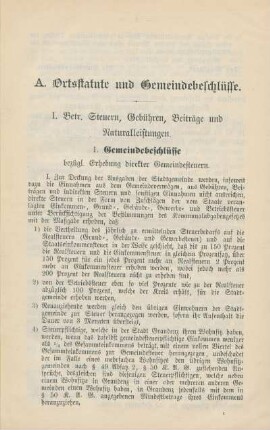 A. Ortsstatute und Gemeindebeschlüsse.