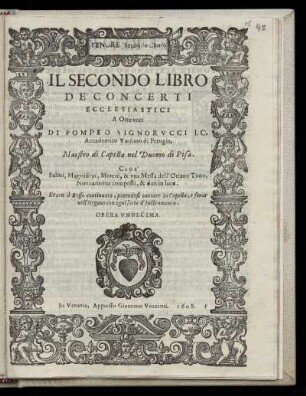 Pompeo Signorucci: Ill secondo libro dei concerti ecclesiastici a otto voci ... Tenor Secundo Choro