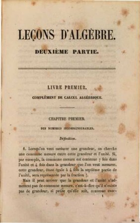 Leçons d'Algèbre, conformes aux programmes officiels de l'enseignement des Lycées, 2
