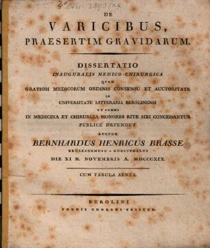 De varicibus, praesertim gravidarum : Dissertatio inauguralis medico-chirurgica