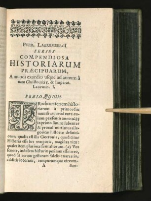 Petr, Laurembergi Series Compendiosa Historiarum Praecipuarum, ...