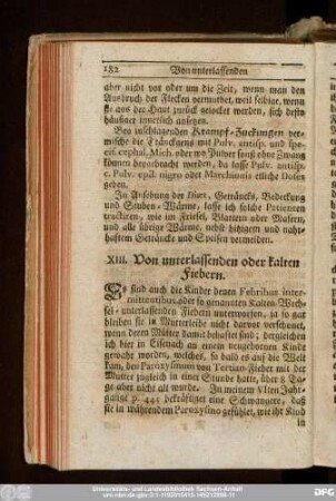 XIII. Von unterlassenden oder kalten Fiebern.