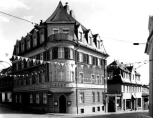 Kamenz, Bautzner Straße 51. Wohnhaus mit Gaststätte "Zum Echten" (um 1910). Eckansicht