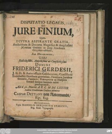 Disputatio Legalis, De Iure Finium