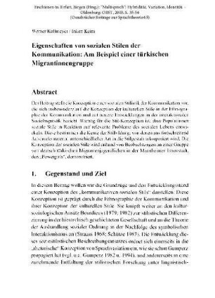 Eigenschaften von sozialen Stilen der Kommunikation. Am Beispiel einer türkischen Migrantinnengruppe