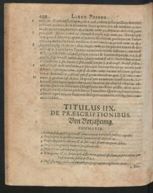 Titulus IIX. De Praescriptionibus. Von Vorjahrung.