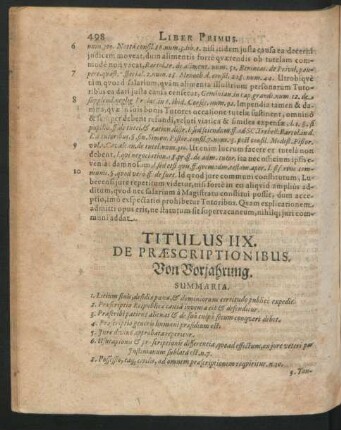 Titulus IIX. De Praescriptionibus. Von Vorjahrung.