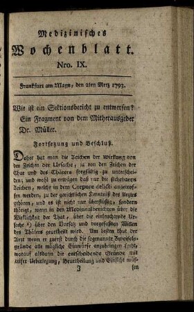 Nro. IX. Frankfurt am Mayn, den 2ten Merz 1793. - Nro. XIII. Frankfurt am Mayn, den 30ten Merz 1793.