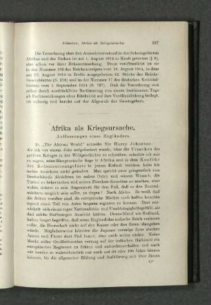 Afrika als Kriegsursache. Auffassungen eines Engländers.