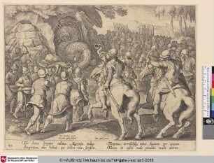 [Jagd auf ein in einem Netz gefangenen Ungeheuer; Catching a giant serpent with a net]